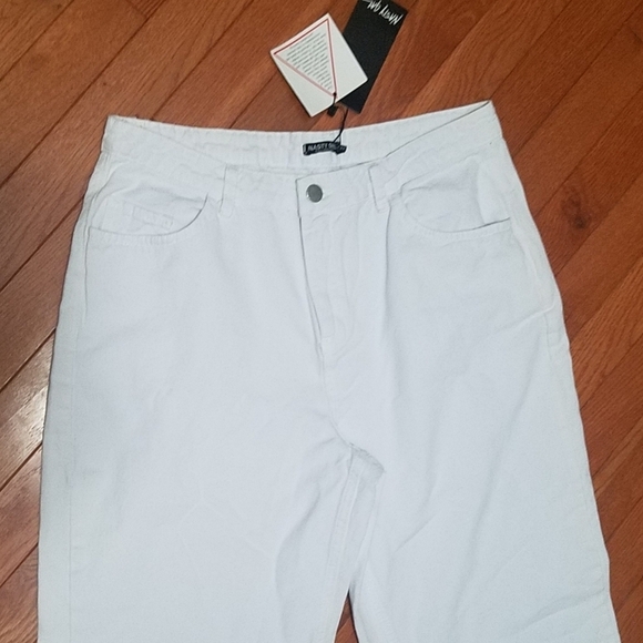 Nasty Gal White Denim Cargo Jeans W/elastic Cuff details Sz 10 - Picture 7 of 16